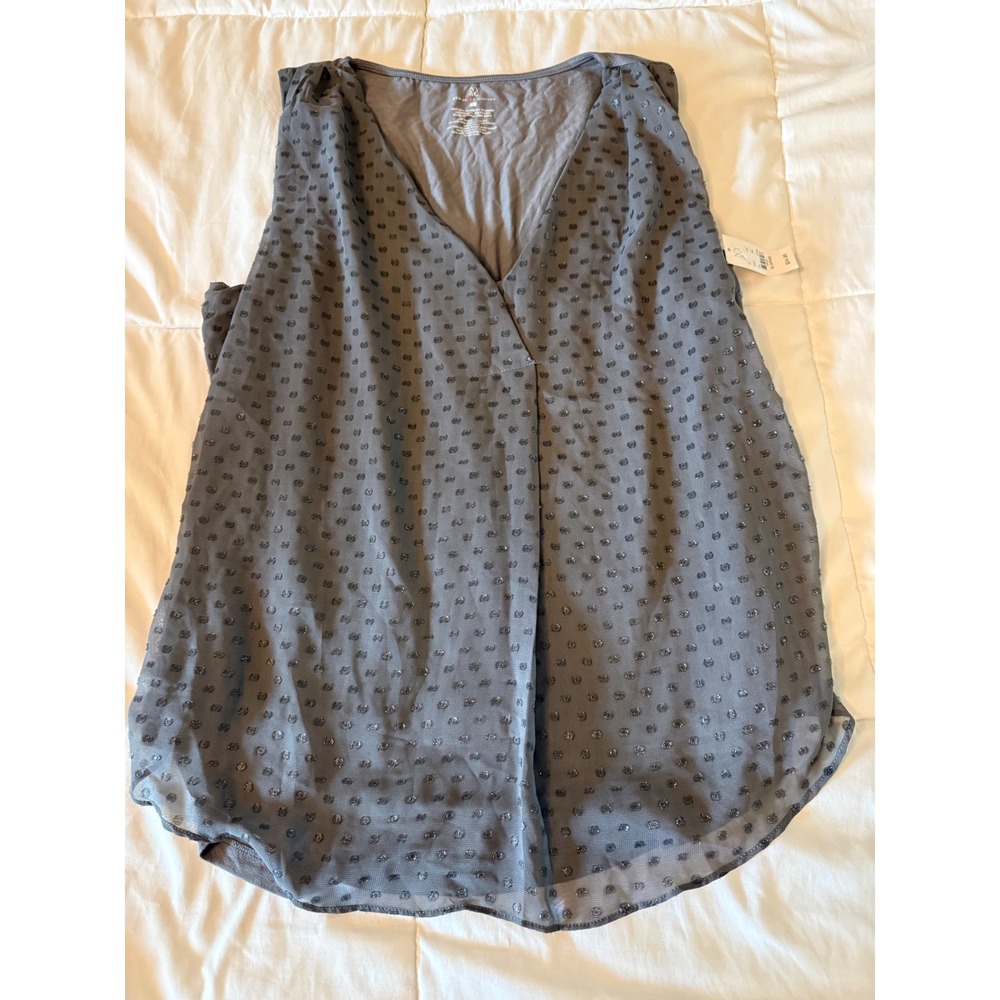 New York & Company Gray Polka Dot Sleeveless V-Neck Blouse XL NWT 8464